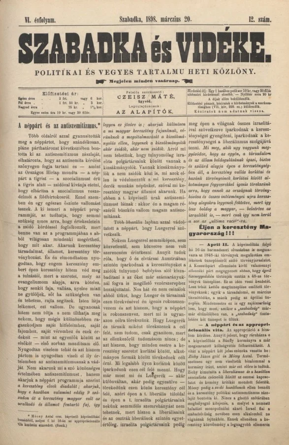 Szabadka és vidéke II, 6. évf. 1898. március 20. 12. sz.