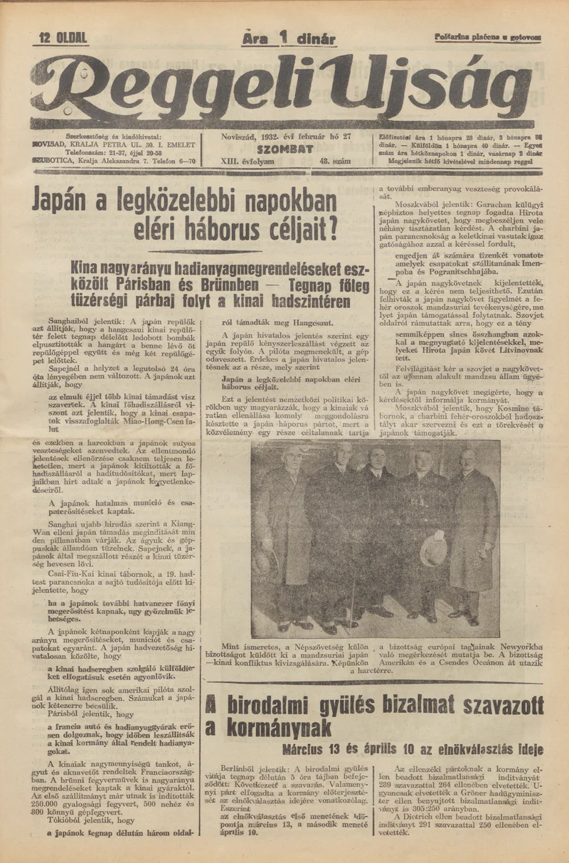 Reggeli Újság, 13. évf. 1932. február 27. 48. sz.