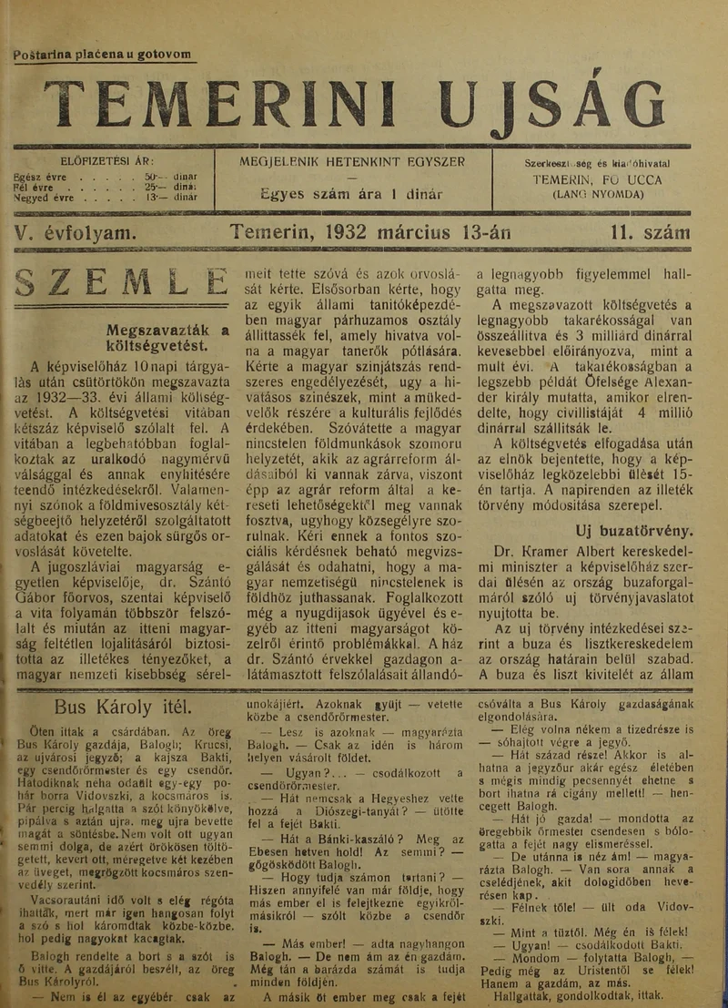Temerini Újság 1928-1944, 5. évf. 1932. március 13. 11. sz.