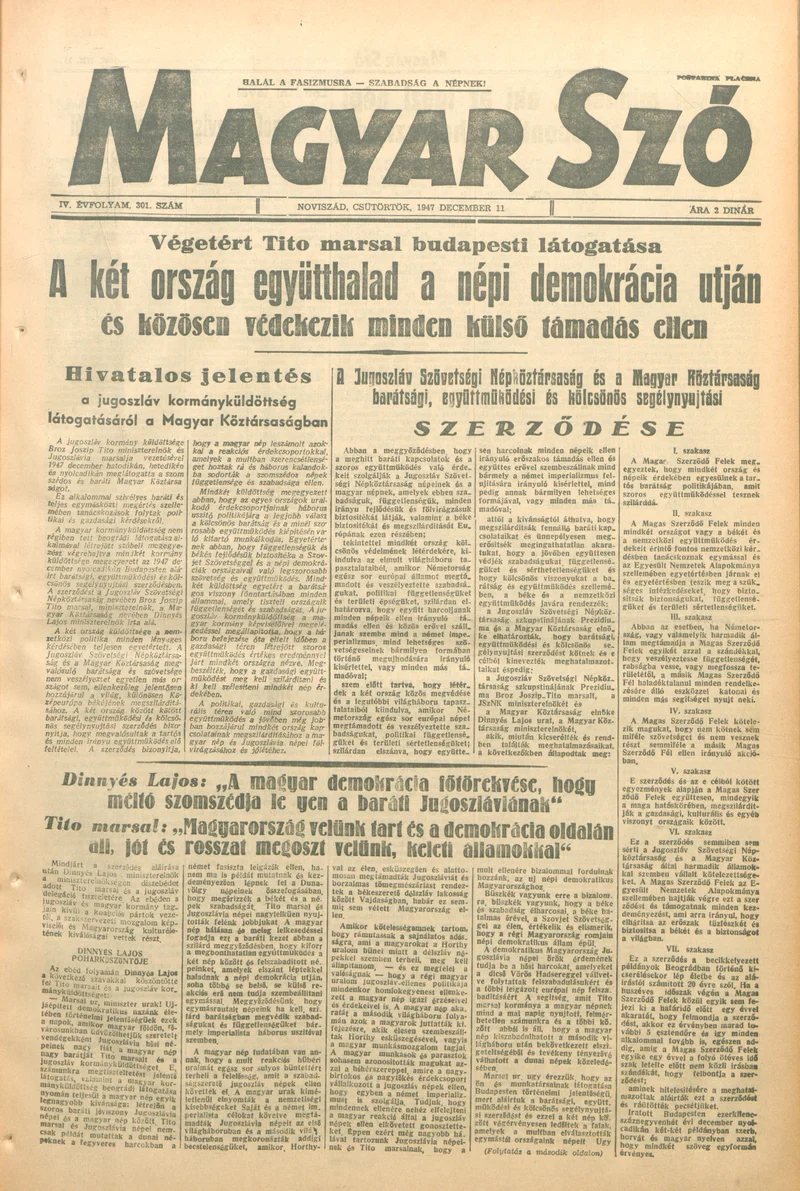 Magyar Szó, 4. évf. 1947. december 11. 301. sz. 1–8. oldal