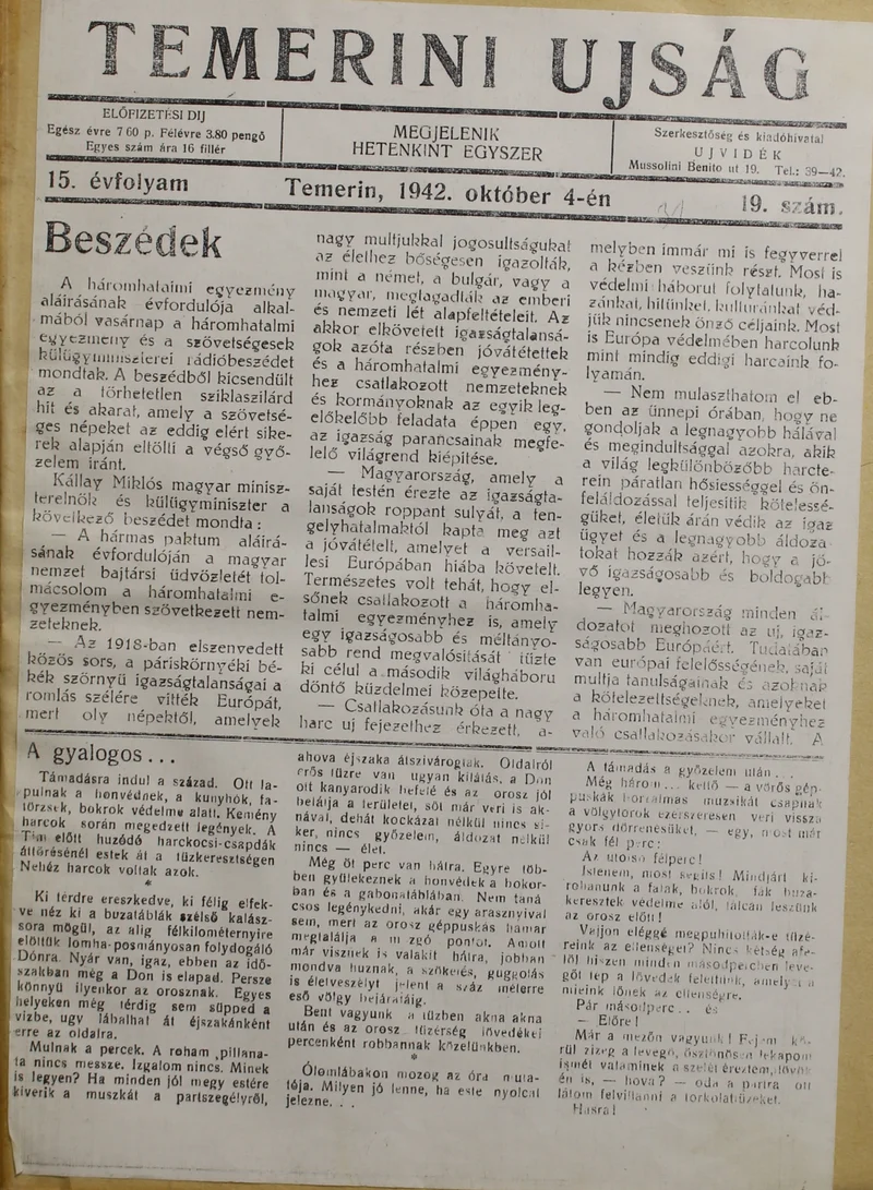 Temerini Újság 1928-1944, 15. évf. 1942. október 4. 19. sz.