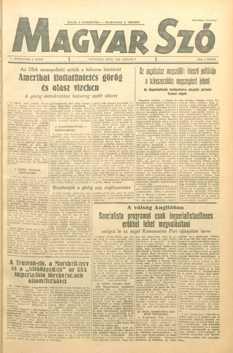 Magyar Szó, 5. évf. 1948. január 6. 5. sz. 1–6. oldal