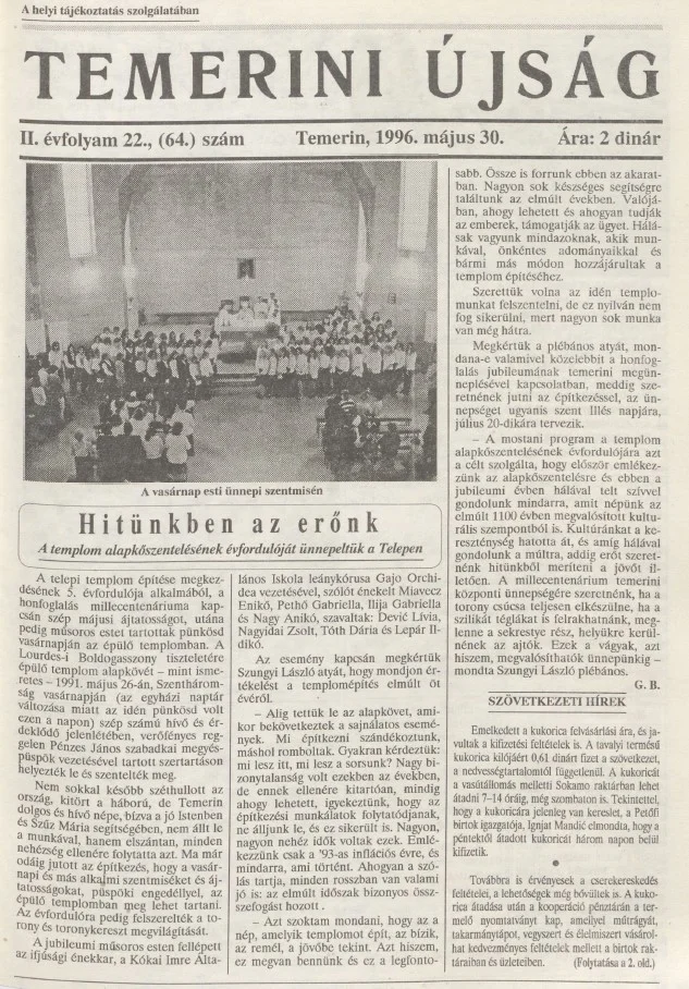 Temerini Újság, 2. évf. 1996. május 30. 22. sz.