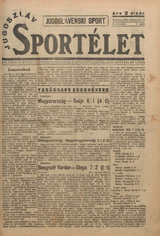 Jugoszláv sportélet, 2. évf. 1923. március 12. 7. sz.