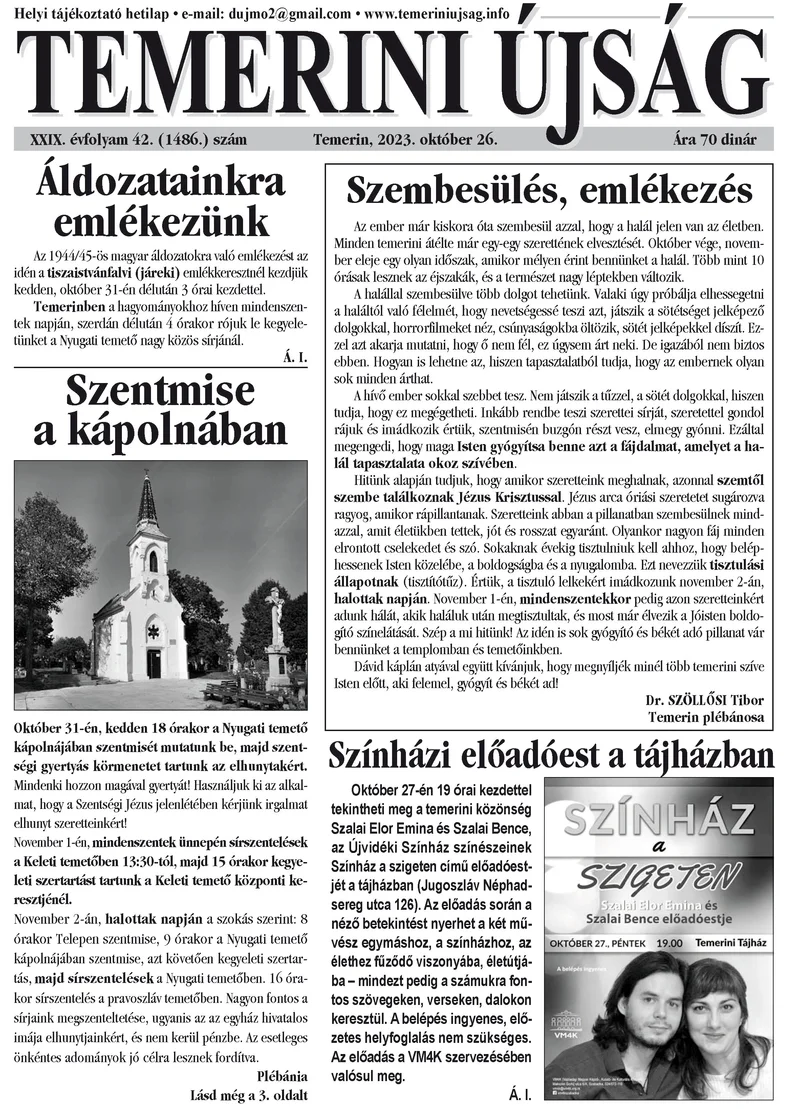 Temerini Újság, 29. évf. 2023. október 26. 42. sz.