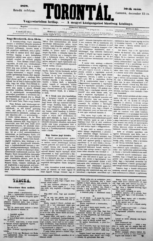 Torontál, 7. évf. 1878. december 12. 50. sz.