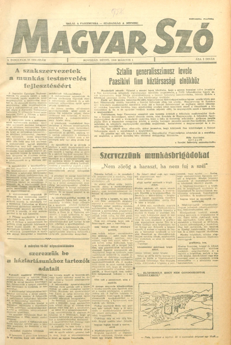 Magyar Szó, 5. évf. 1948. március 1. 52. sz. 1–6. oldal
