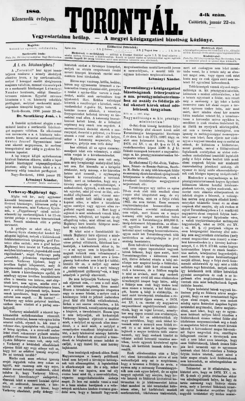 Torontál, 9. évf. 1880. január 22. 4. sz.