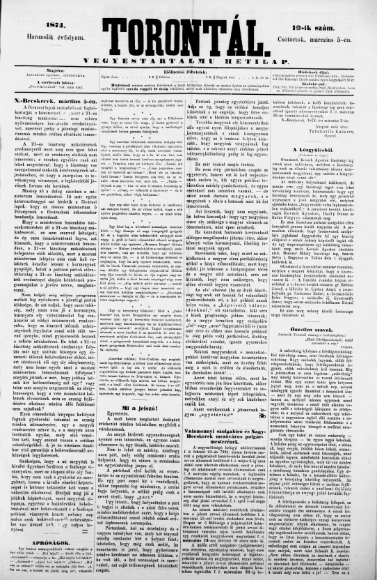 Torontál, 3. évf. 1874. március 5. 10. sz.