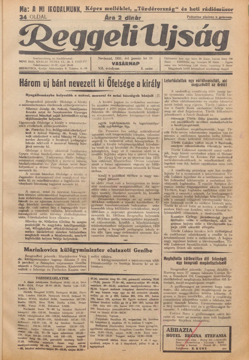 Reggeli Újság, 12. évf. 1931. január 11. 8. sz.