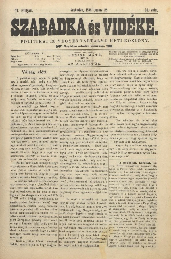 Szabadka és vidéke II, 6. évf. 1898. június 12. 24. sz.