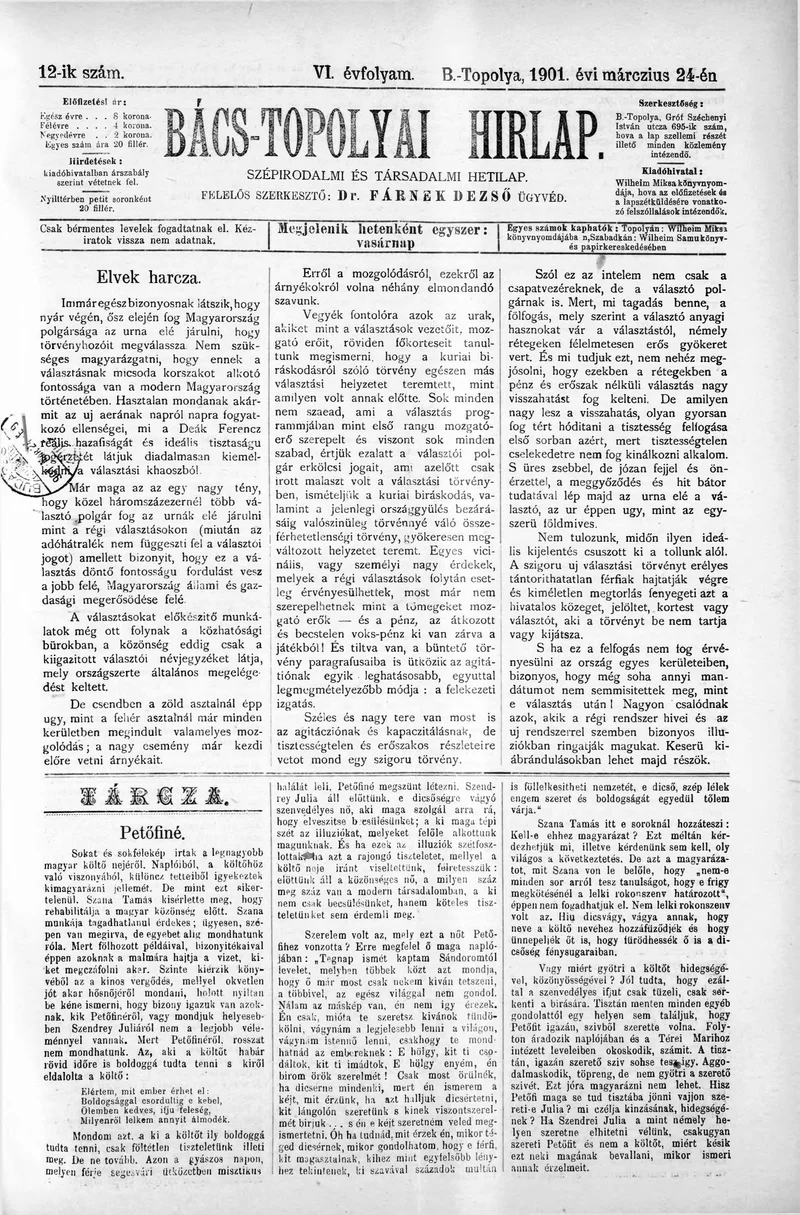 Bács-Topolyai Hirlap, 6. évf. 1901. március 24. 12. sz.
