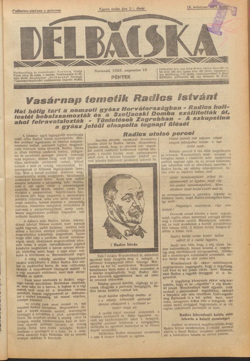 Délbácska, 9. évf. 1928. augusztus 10. 184. sz.