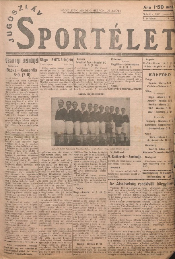 Jugoszláv sportélet, 1. évf. 1922. november 7. 15. sz.