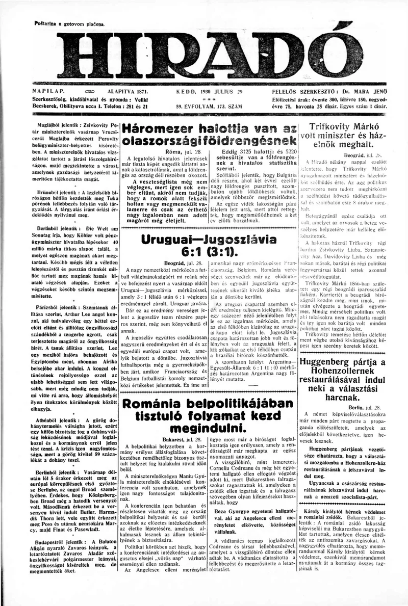 Híradó, 59. évf. 1930. július 29. 173. sz.