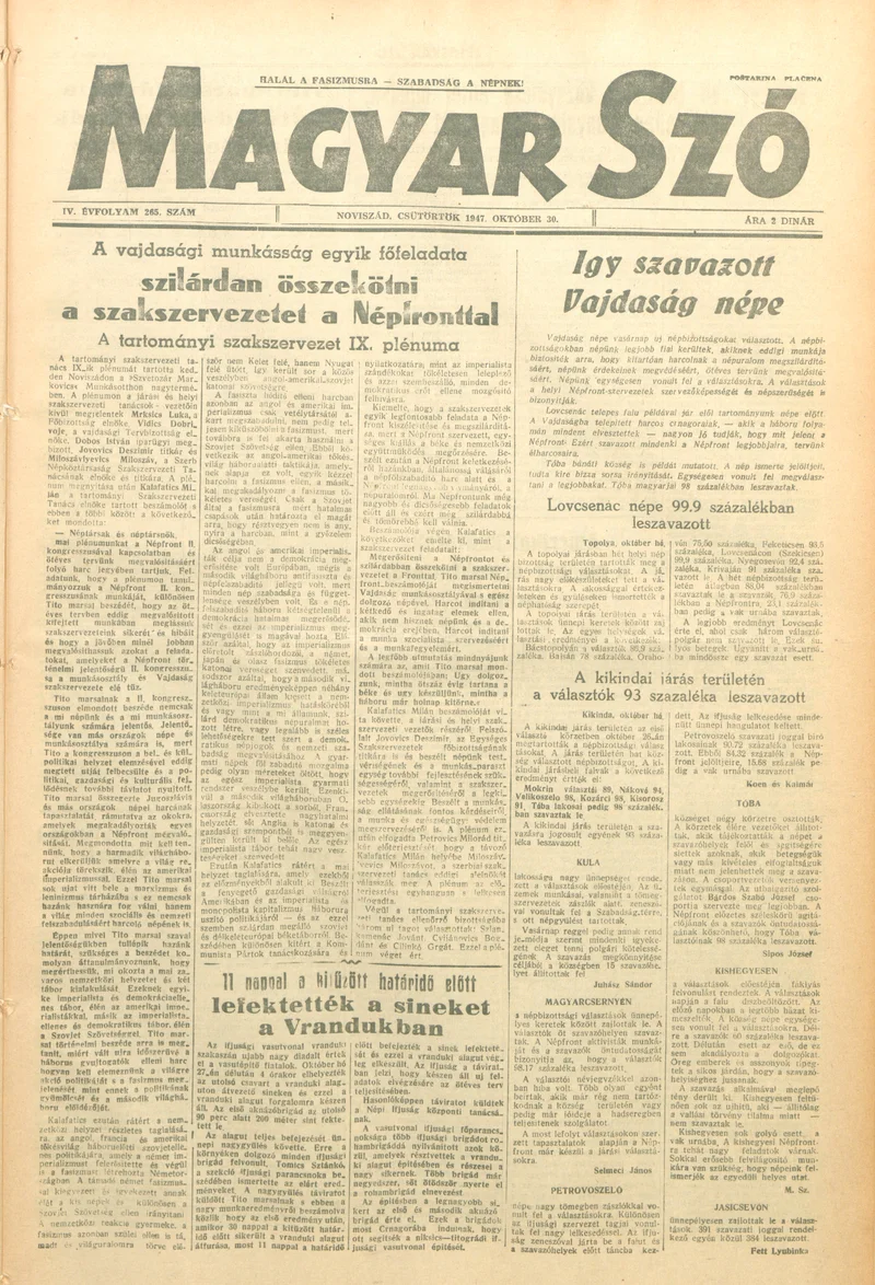 Magyar Szó, 4. évf. 1947. október 30. 265. sz. 1–8. oldal