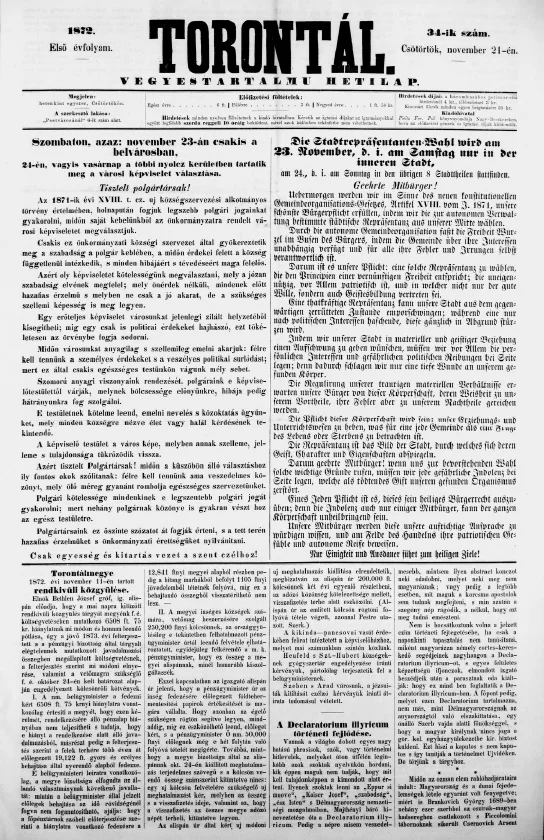 Torontál, 1. évf. 1872. november 21. 34. sz.