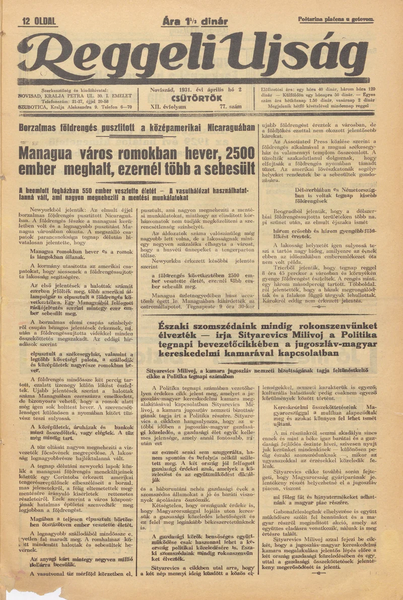Reggeli Újság, 12. évf. 1931. április 2. 77. sz.