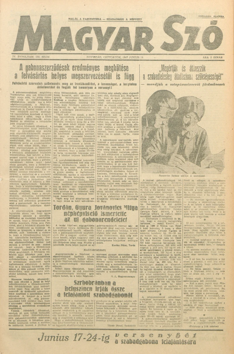 Magyar Szó, 4. évf. 1947. június 19. 152. sz. 1–8. oldal