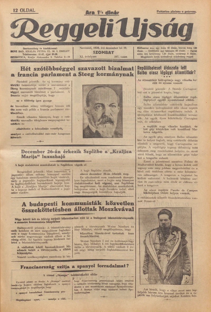 Reggeli Újság, 11. évf. 1930. december 20. 297. sz.
