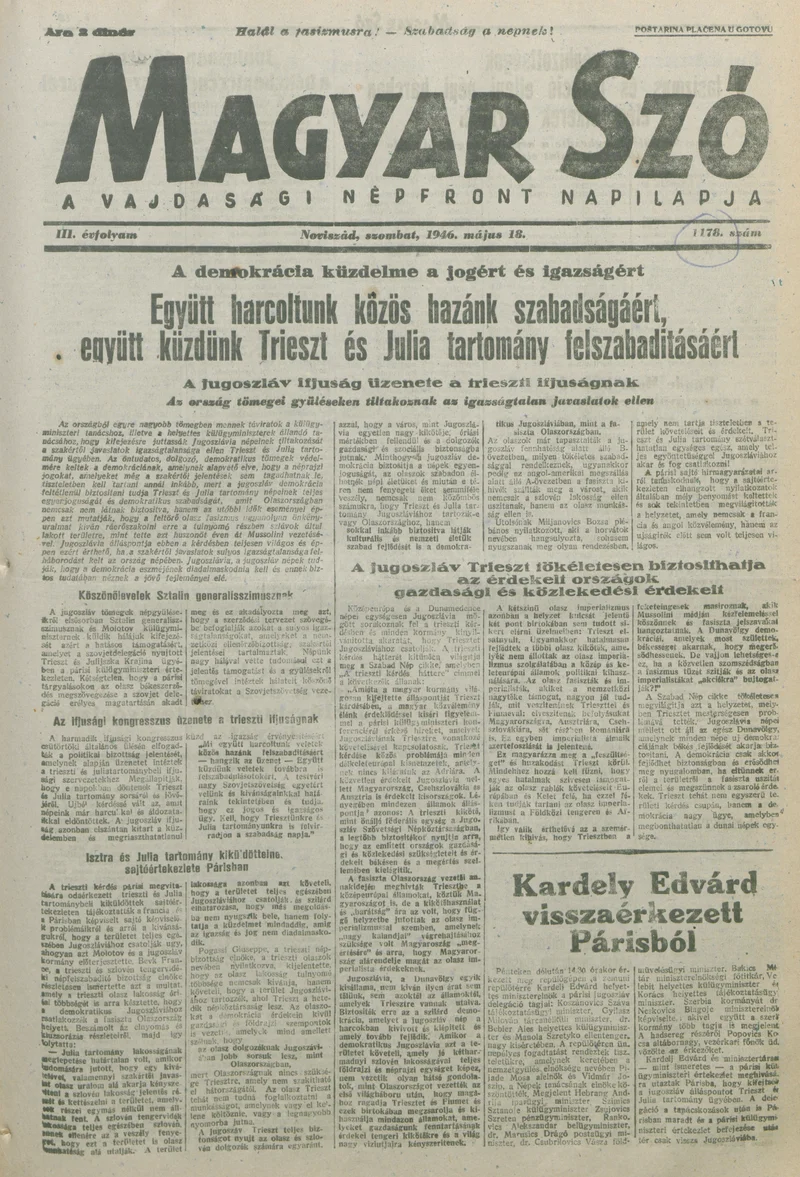 Magyar Szó, 3. évf. 1946. május 18. 117. sz. 1–8. oldal