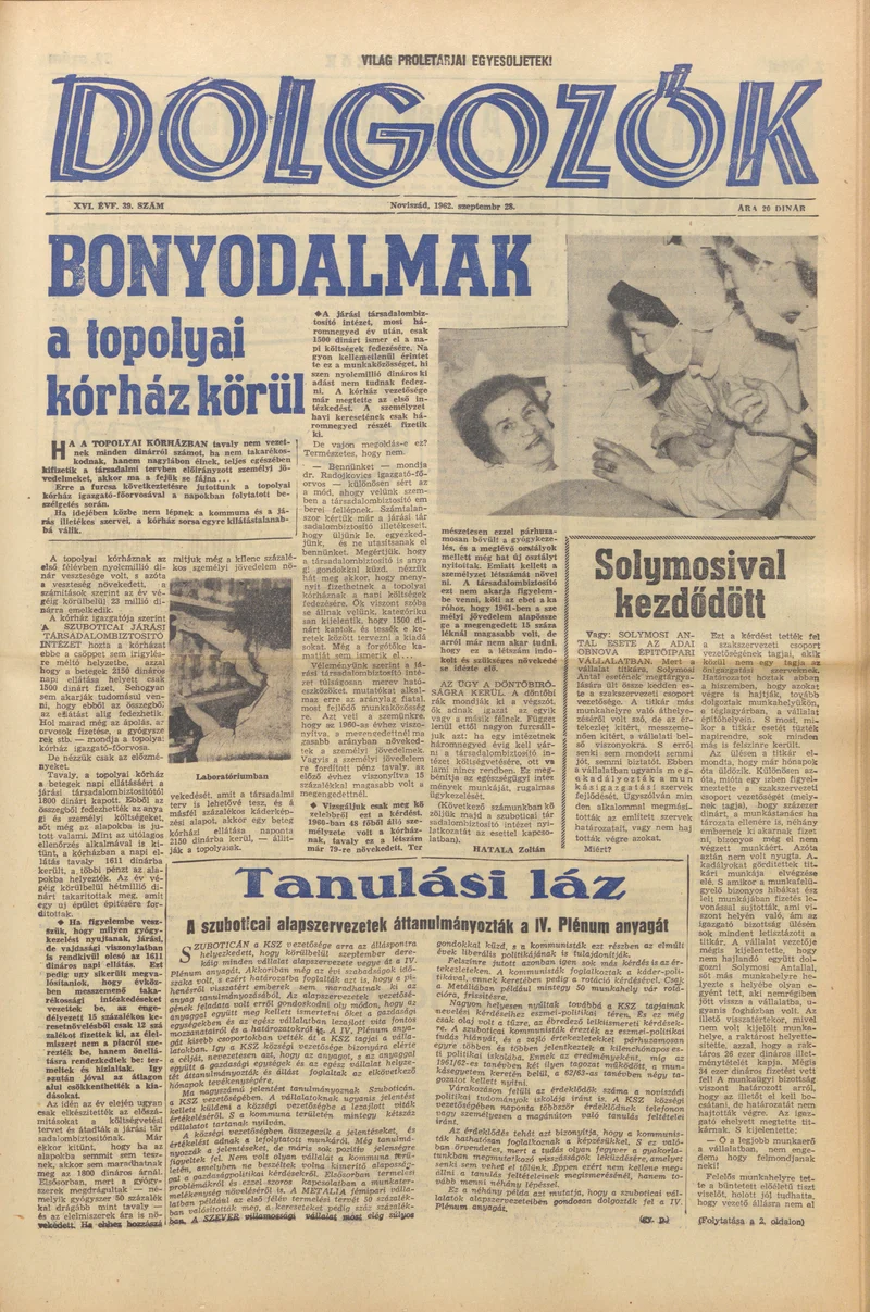 Dolgozók, 16. évf. 1962. szeptember 28. 39. sz.