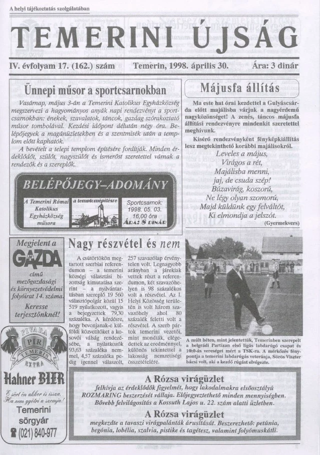 Temerini Újság, 4. évf. 1998. április 30. 17. sz.
