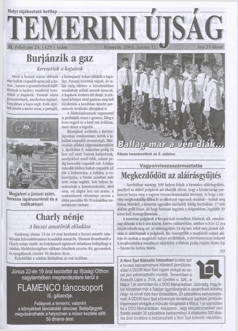 Temerini Újság, 9. évf. 2003. június 12. 24. sz.