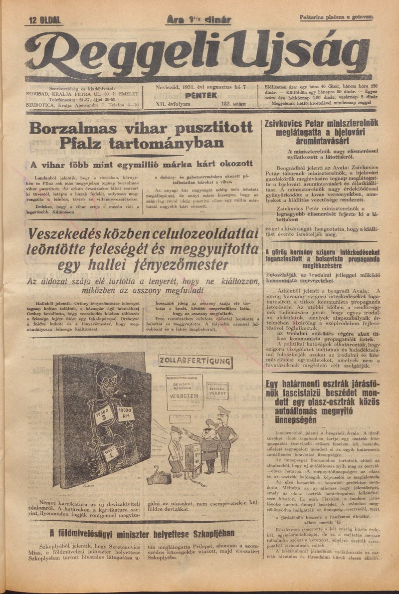 Reggeli Újság, 12. évf. 1931. augusztus 7. 182. sz.