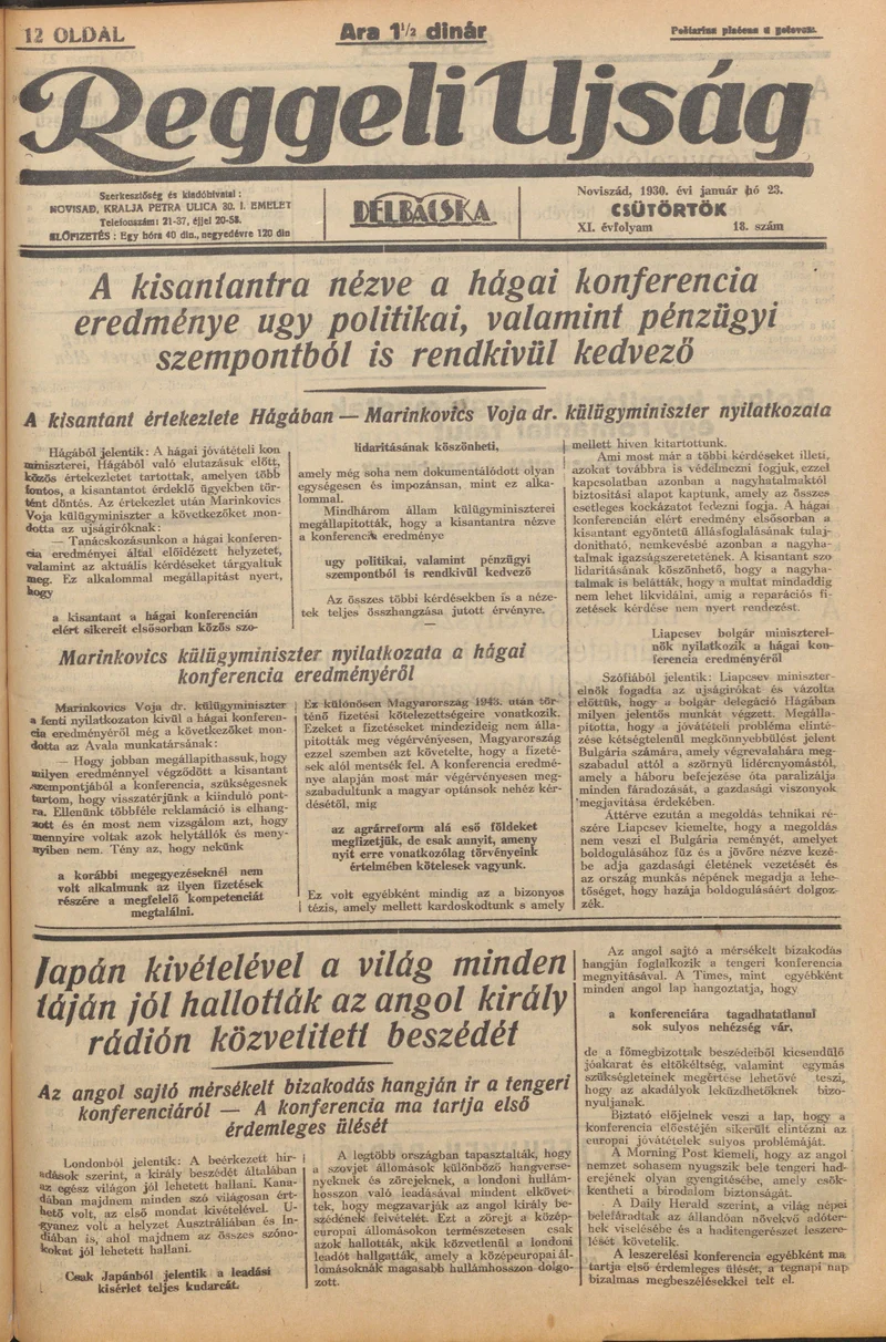 Reggeli Újság, 11. évf. 1930. január 23. 18. sz.