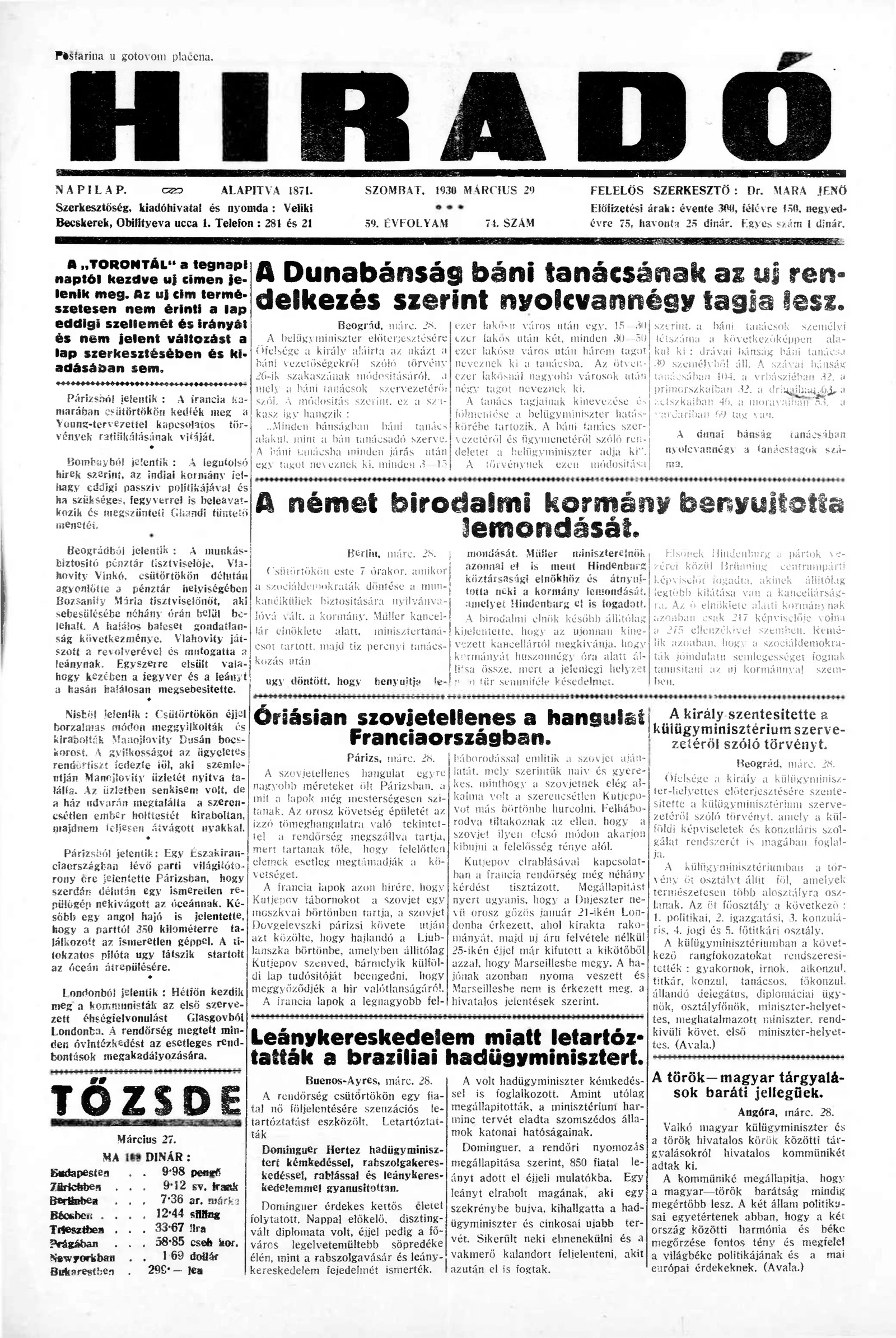 Híradó, 59. évf. 1930. március 29. 74. sz.