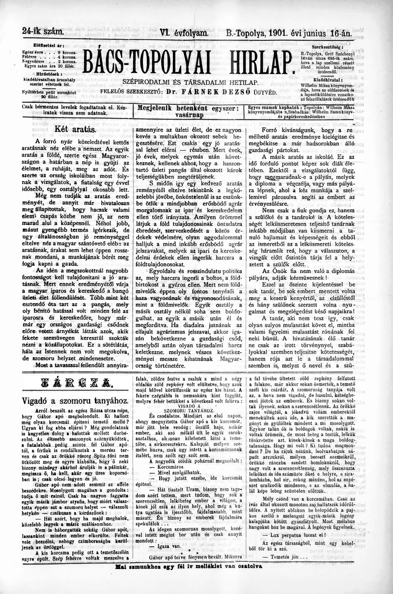 Bács-Topolyai Hirlap, 6. évf. 1901. június 16. 24. sz.