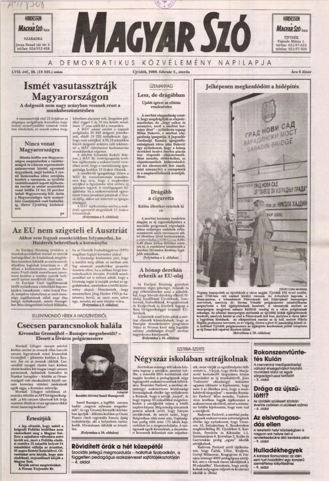 Magyar Szó, 57. évf. 2000. február 2. 26. sz. 1–16. oldal