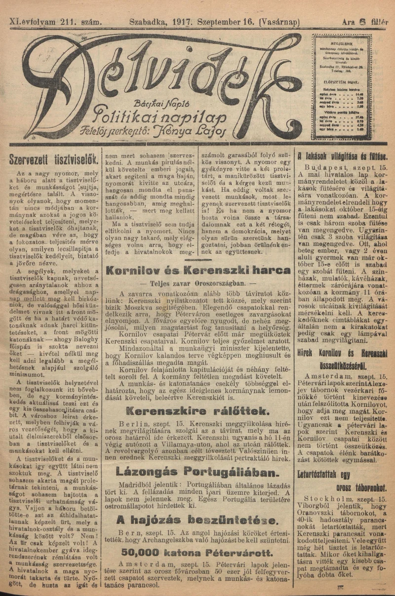 Délvidék, 11. évf. 1917. szeptember 16. 211. sz.