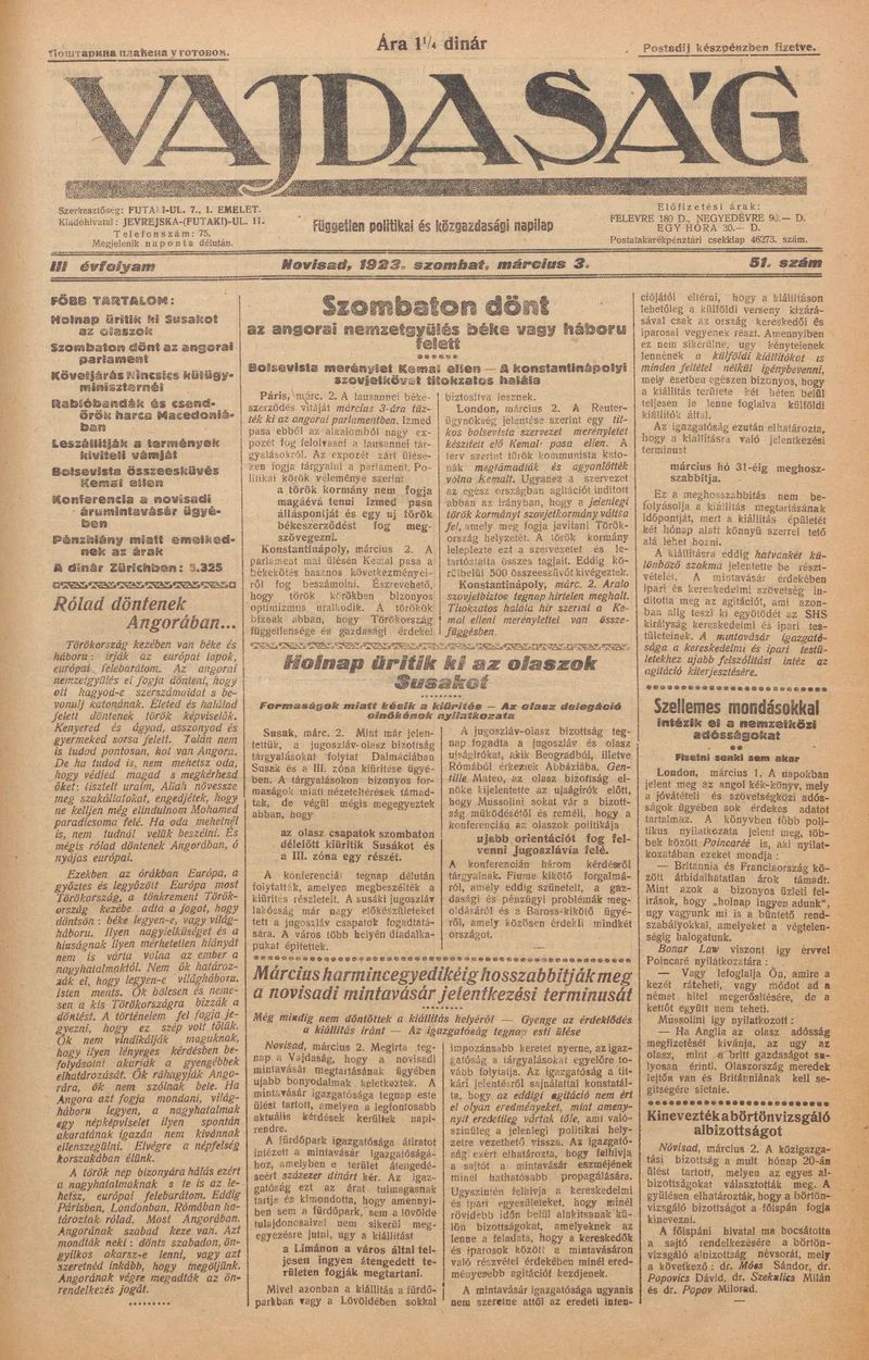 Vajdaság, 3. évf. 1923. március 3. 51. sz.