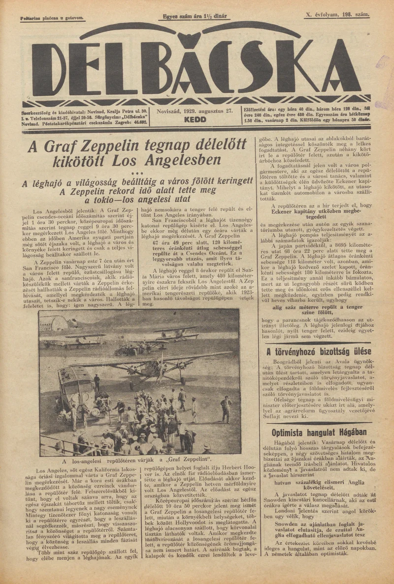 Délbácska, 10. évf. 1929. augusztus 27. 198. sz.