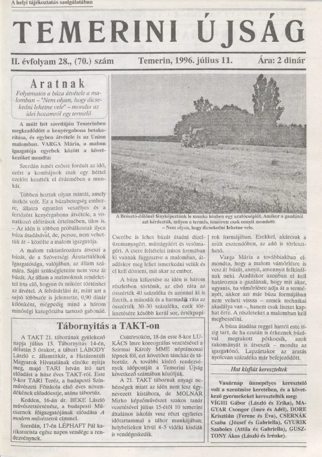 Temerini Újság, 2. évf. 1996. július 11. 28. sz.
