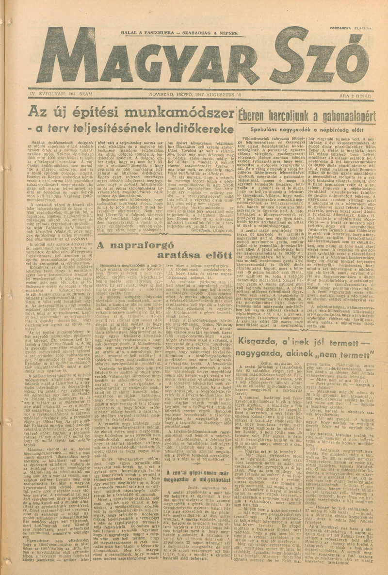 Magyar Szó, 4. évf. 1947. augusztus 18. 203. sz. 1–4. oldal