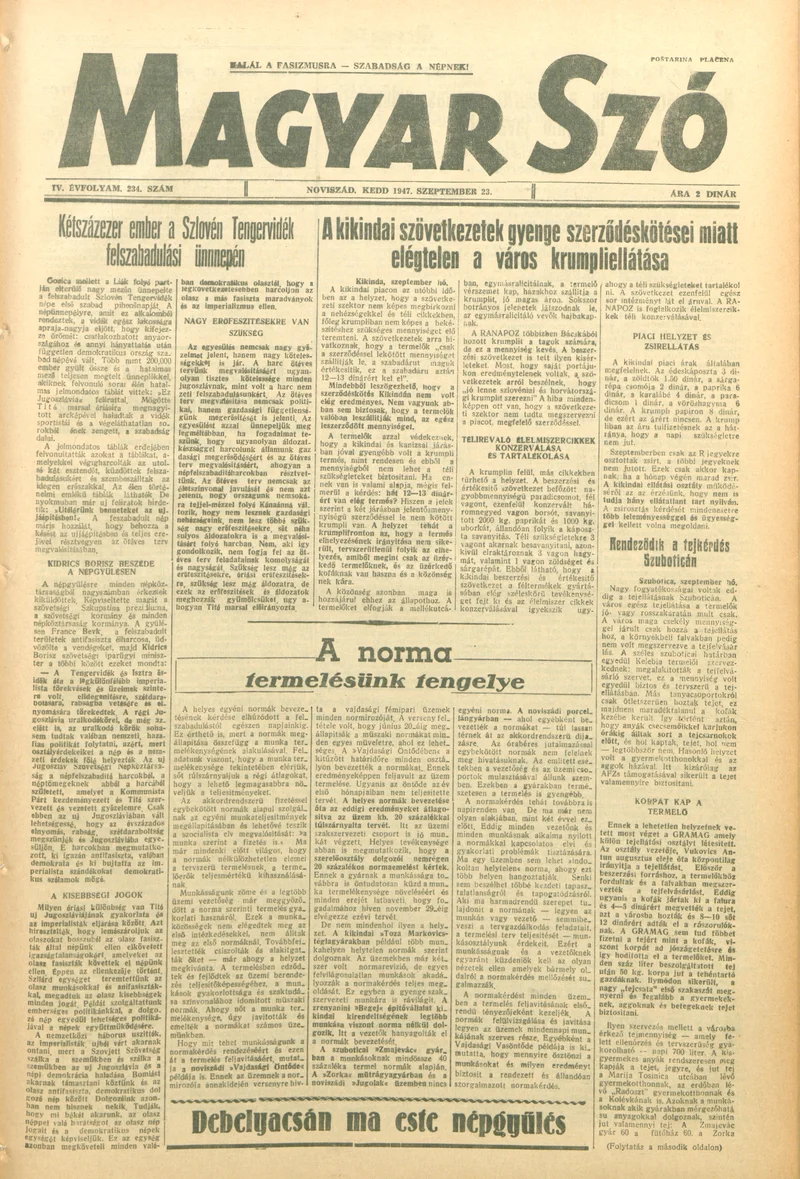 Magyar Szó, 4. évf. 1947. szeptember 23. 234. sz. 1–6. oldal
