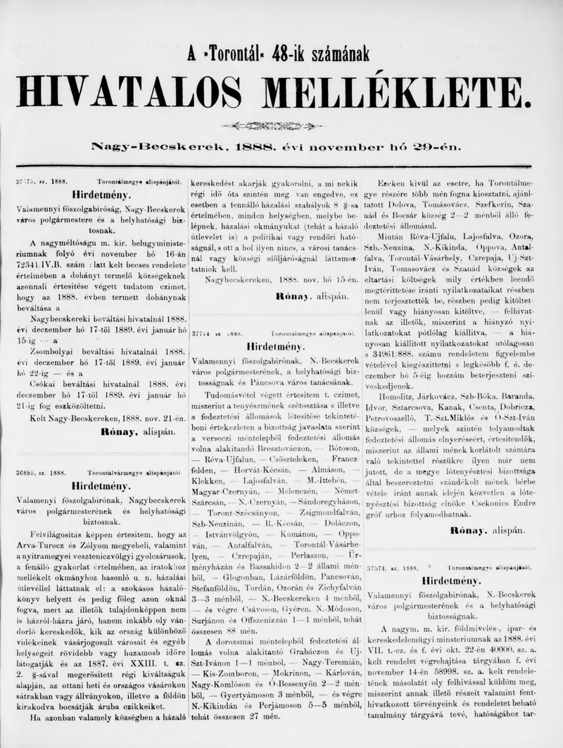 A Totontál  hivatalos melléklete, 1. évf. 1888. november 29. 48. sz.