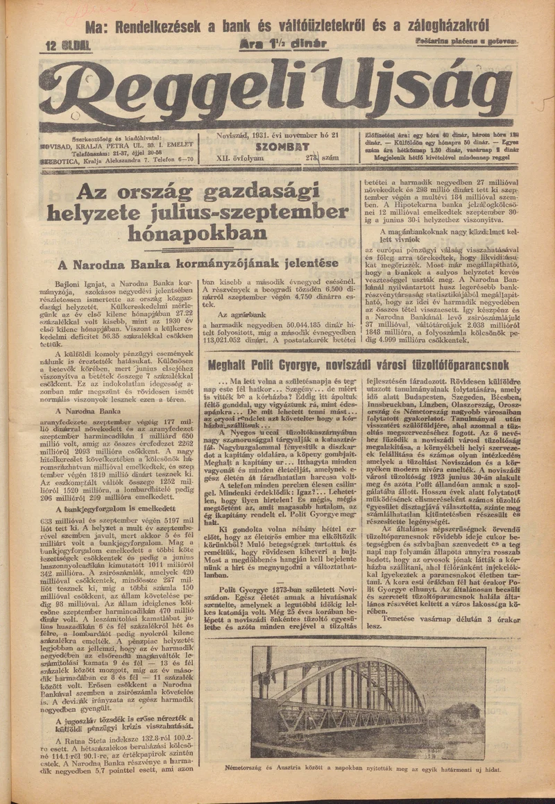 Reggeli Újság, 12. évf. 1931. november 21. 274. sz.