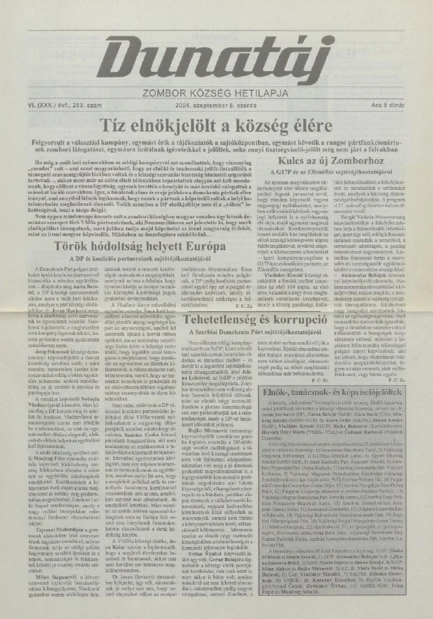 Dunatáj, 6. évf. 2004. szeptember 8. 283. sz.