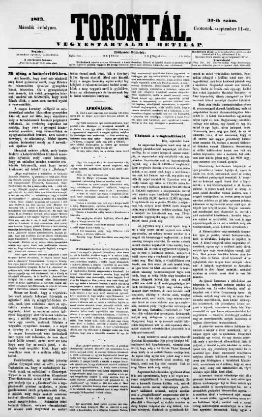 Torontál, 2. évf. 1873. szeptember 11. 37. sz.