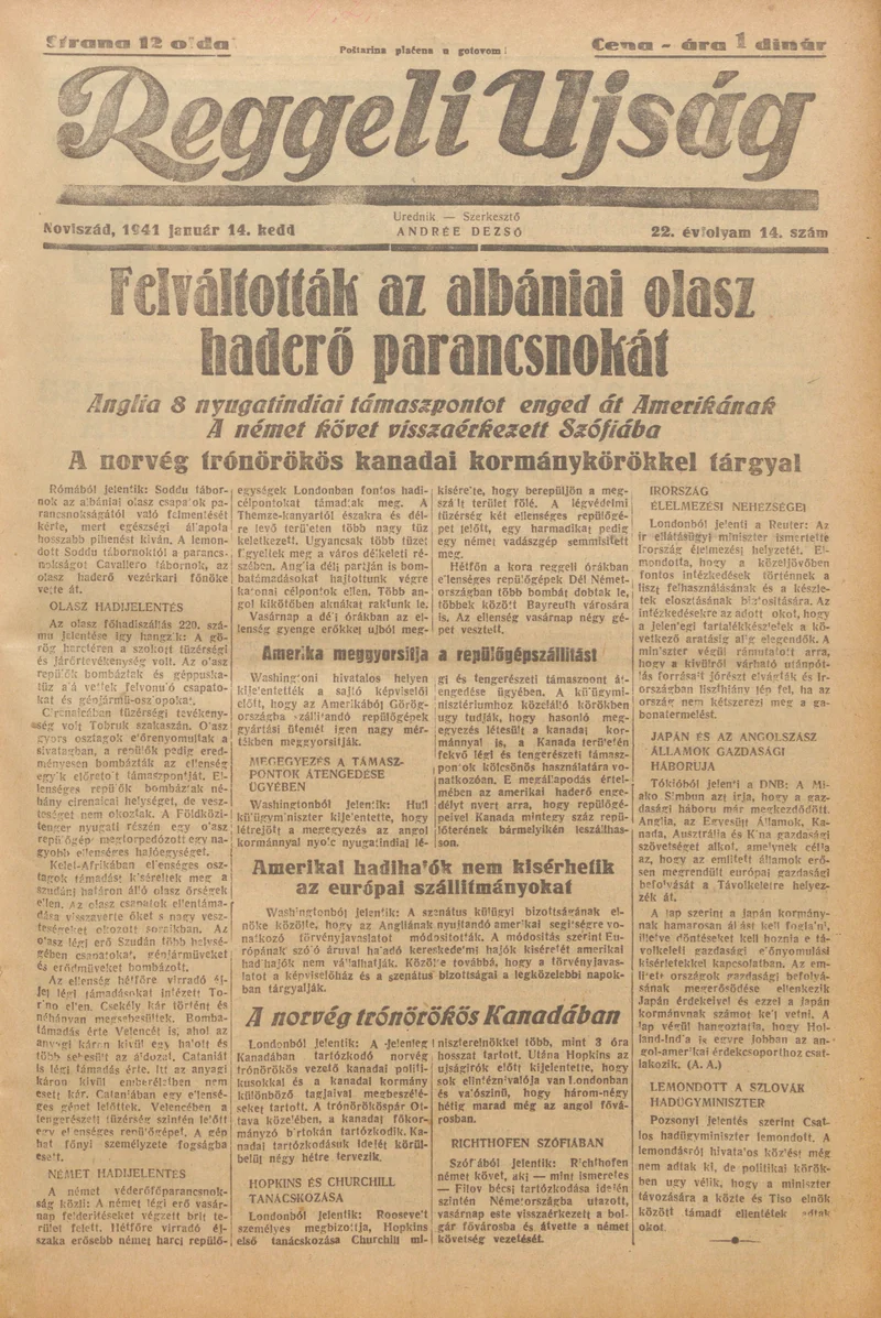 Reggeli Újság, 22. évf. 1941. január 14. 14. sz.