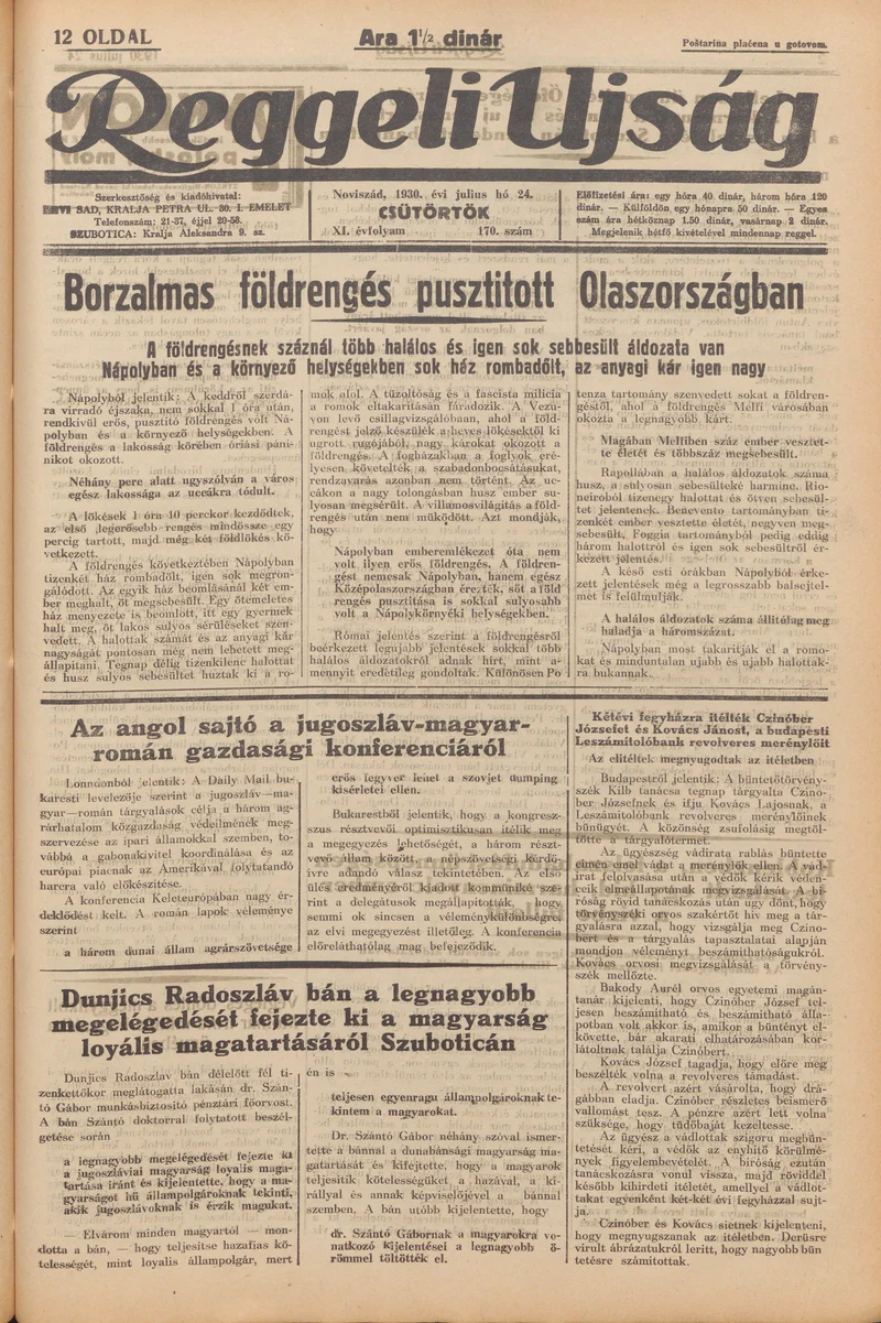 Reggeli Újság, 11. évf. 1930. július 24. 170. sz.