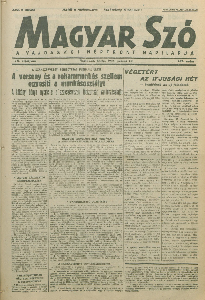 Magyar Szó, 3. évf. 1946. június 10. 137. sz. 1–6. oldal