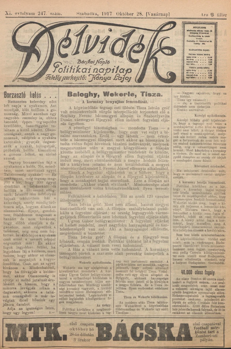 Délvidék, 11. évf. 1917. október 28. 247. sz.