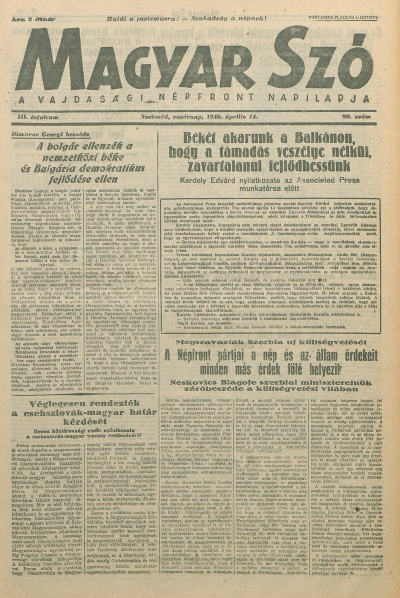 Magyar Szó, 3. évf. 1946. április 14. 90. sz. 1–8. oldal