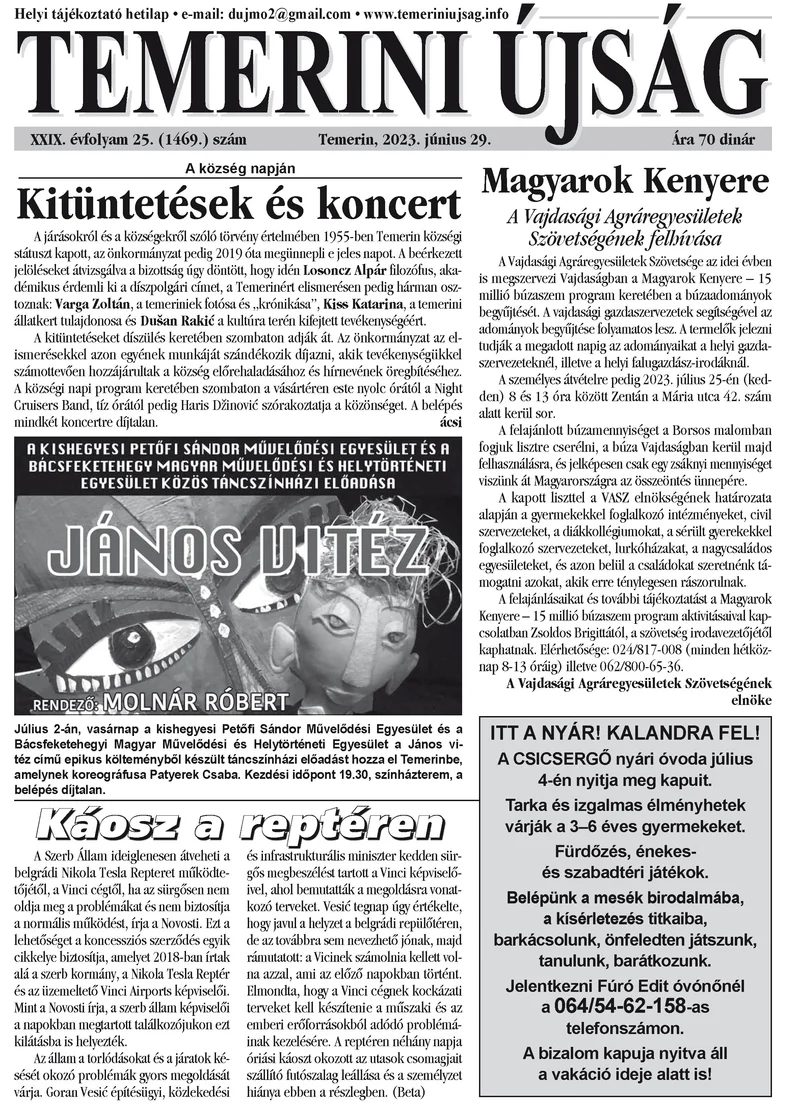Temerini Újság, 29. évf. 2023. június 28. 25. sz.