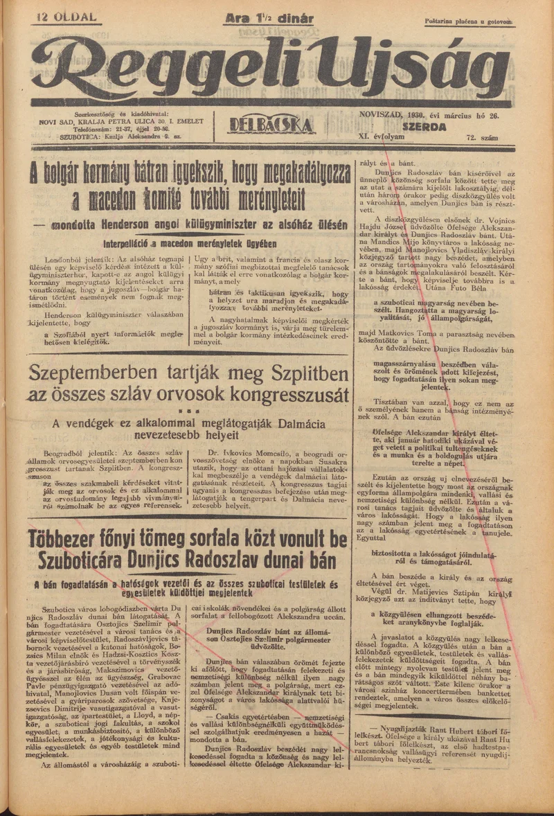 Reggeli Újság, 11. évf. 1930. március 26. 72. sz.